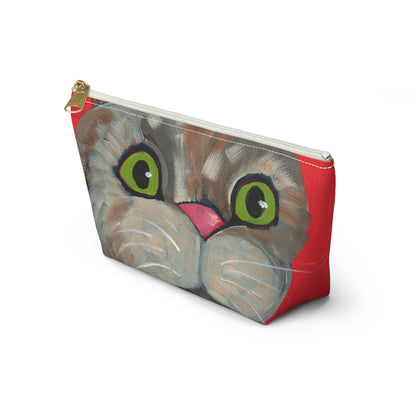 Cat Red Background Accessory Pouch w T-bottom